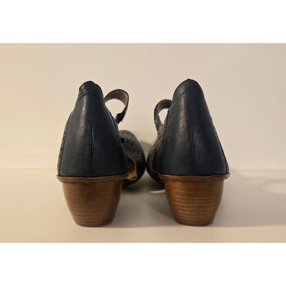 Reiker Navy Blue Strappy Heels Floral Cutouts 41 - Picture 8 of 9